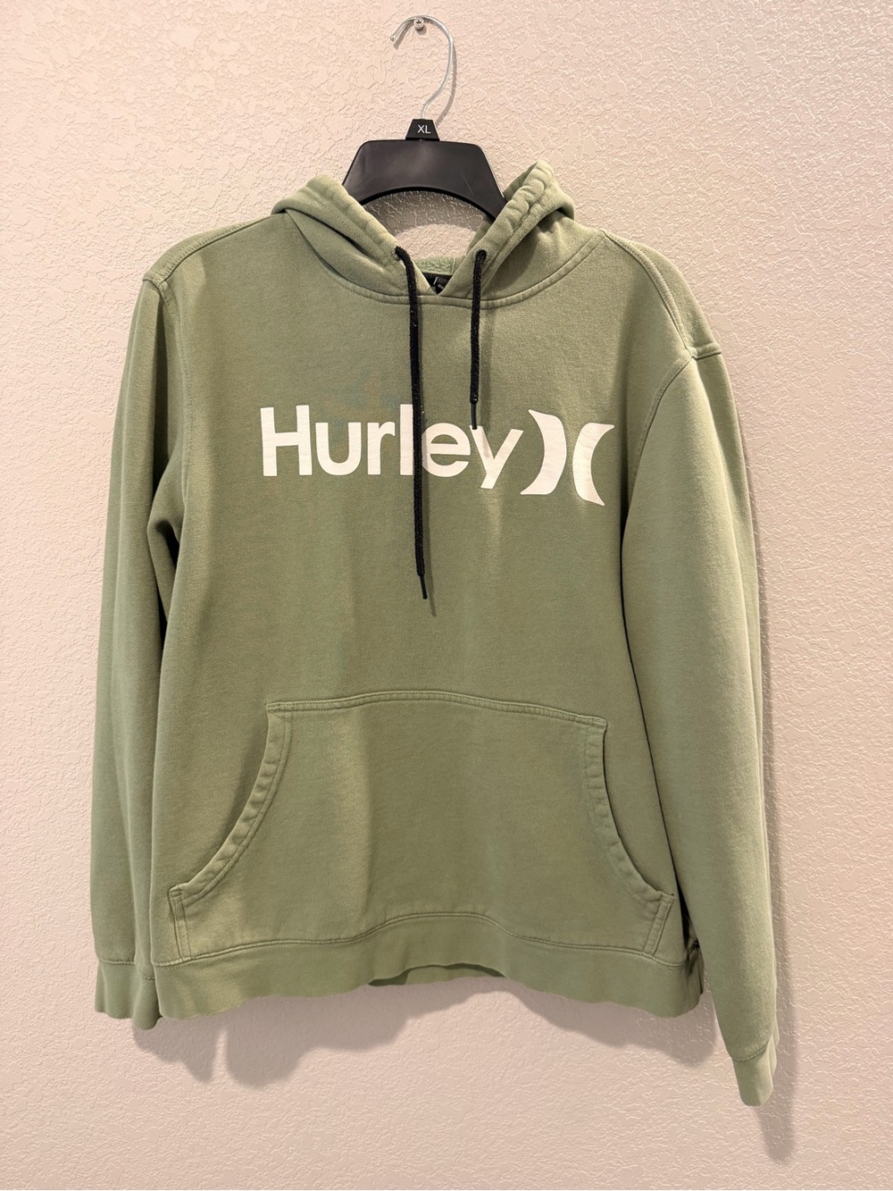Hurley Olive Green Pullover Hoodie with Black Drawstrings